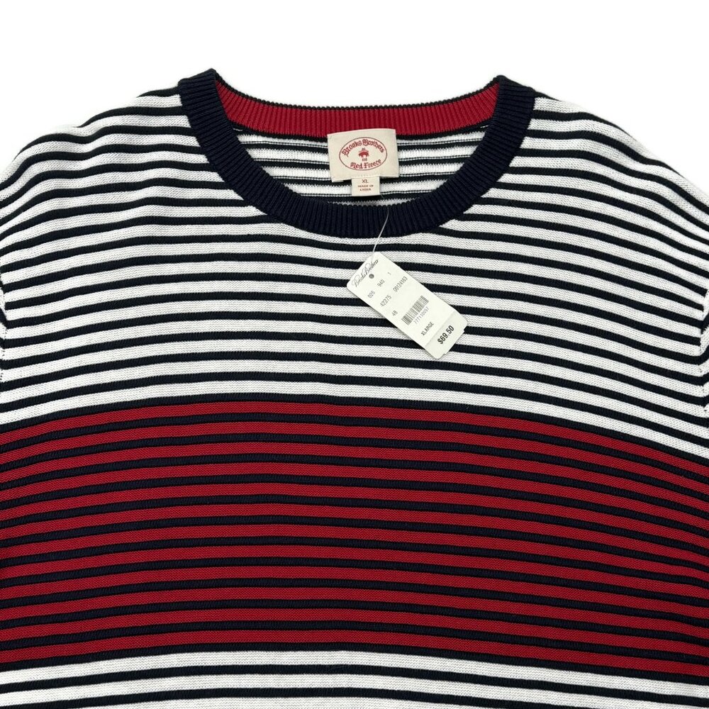 Brooks Brothers Sweater Mens XL Crewneck Red Fleece Striped Pullover Cotton‎ NWT - Picture 4 of 9